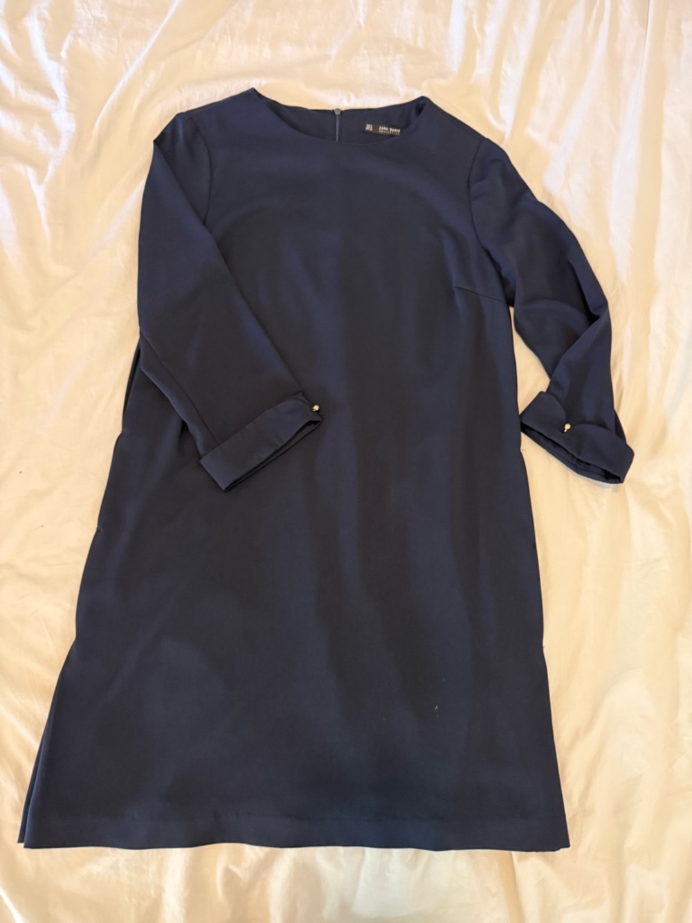 Zara Navy Blue Crew Neck Shift Dress